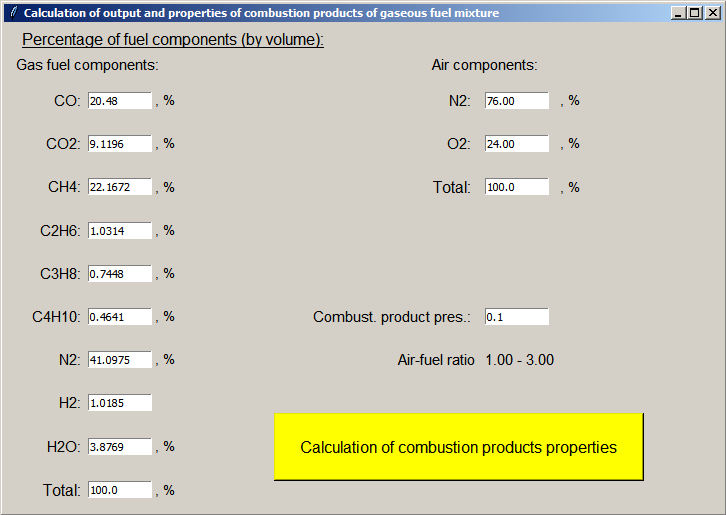 Composition and thermophysical properties calculator interface