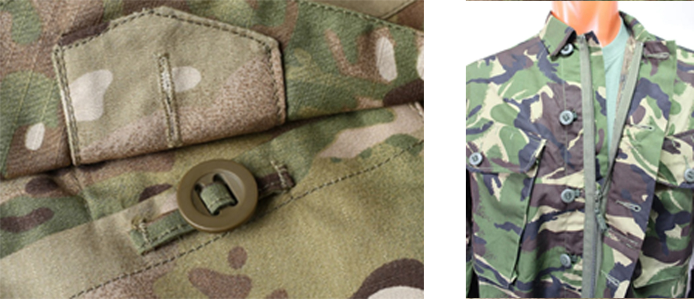 Общий вид на застежку двухщелевой пуговицы, куртка из комплекта обмундирования CS95, ВС Великобритании [4]