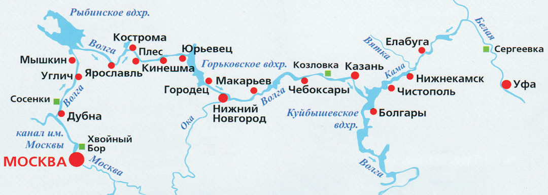 Основные круизные маршруты по реке Волге