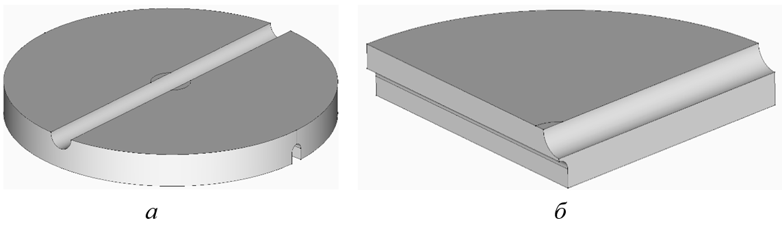 Конструкция пластинчатого образца: a – общий вид; б – четверть образца, высеченная из него двумя плоскостями симметрии
