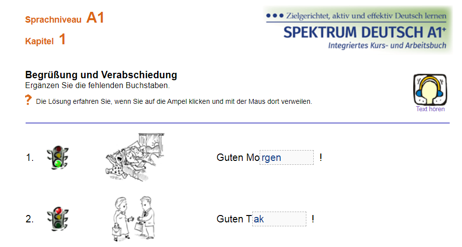 Обратная связь при выполнении онлайн-упражнений на сайте schubert-verlag.de