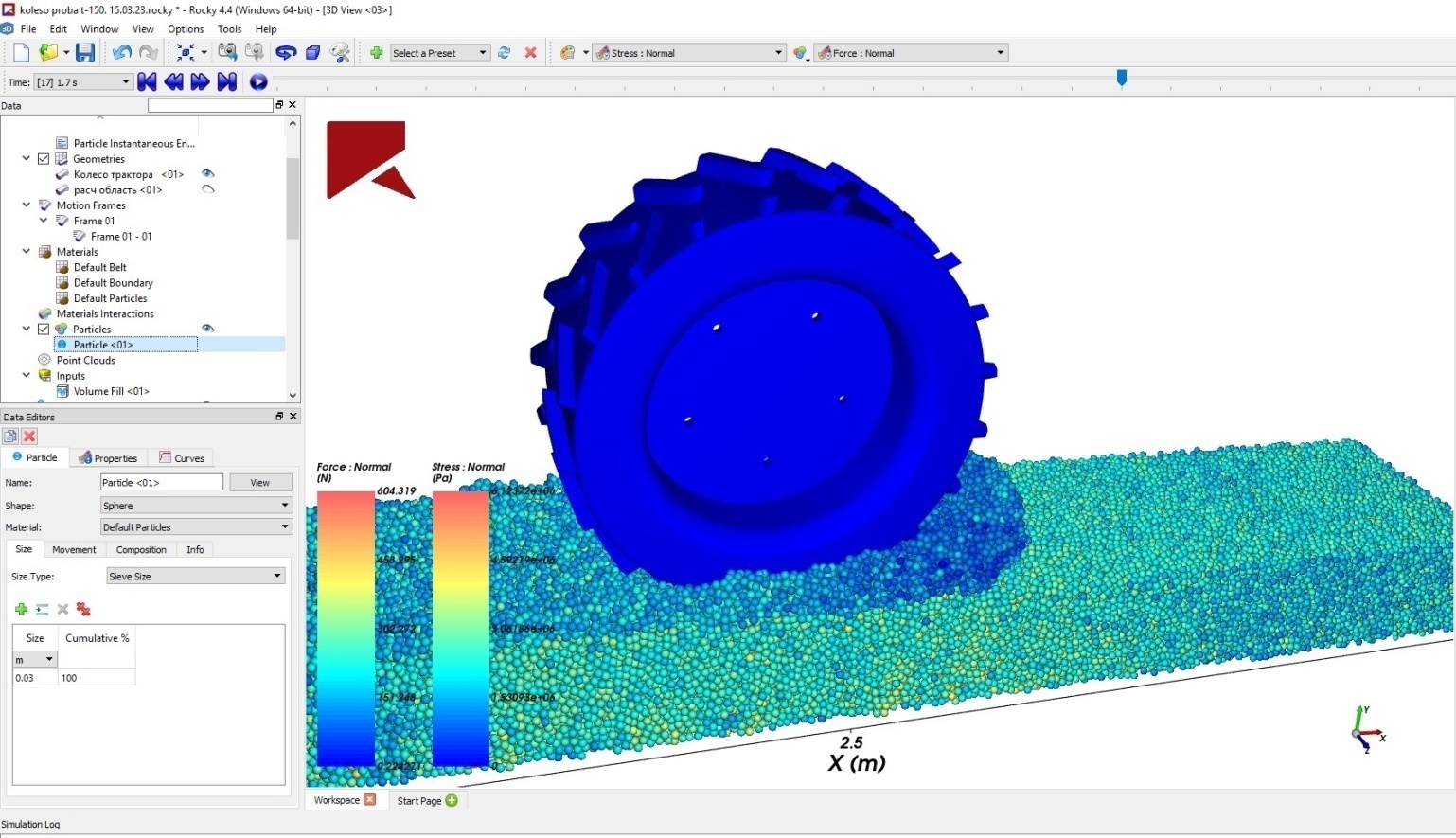 Визуализация модели взаимодействия колеса с почвой