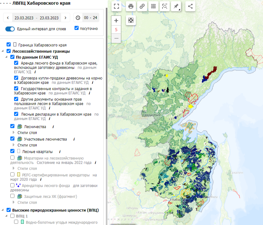 Интерактивная карта-схема арендованных земель лесного фонда в Хабаровском крае