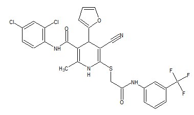 d02-123: 5-cyano-N-(2,4-dichlorophenyl)-4-(2-furyl)-2-methyl-6-[(2-oxo-2-{[3-(trifluoromethyl)phenyl]amino}ethyl)thio]-1,4-dihydropyridine-3-carboxamide