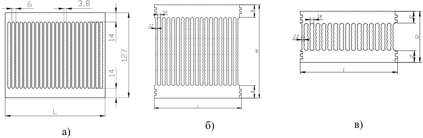  Внешний вид радиаторов с расположением ребер:а) ТП 050; б) ТП 070; в) ТП 071
