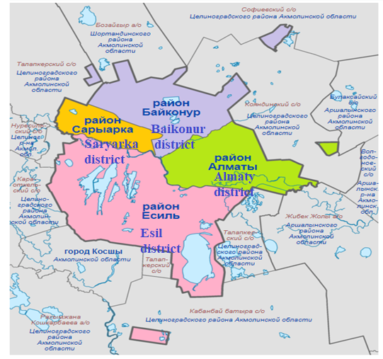 Схема районов г. Астана [4]