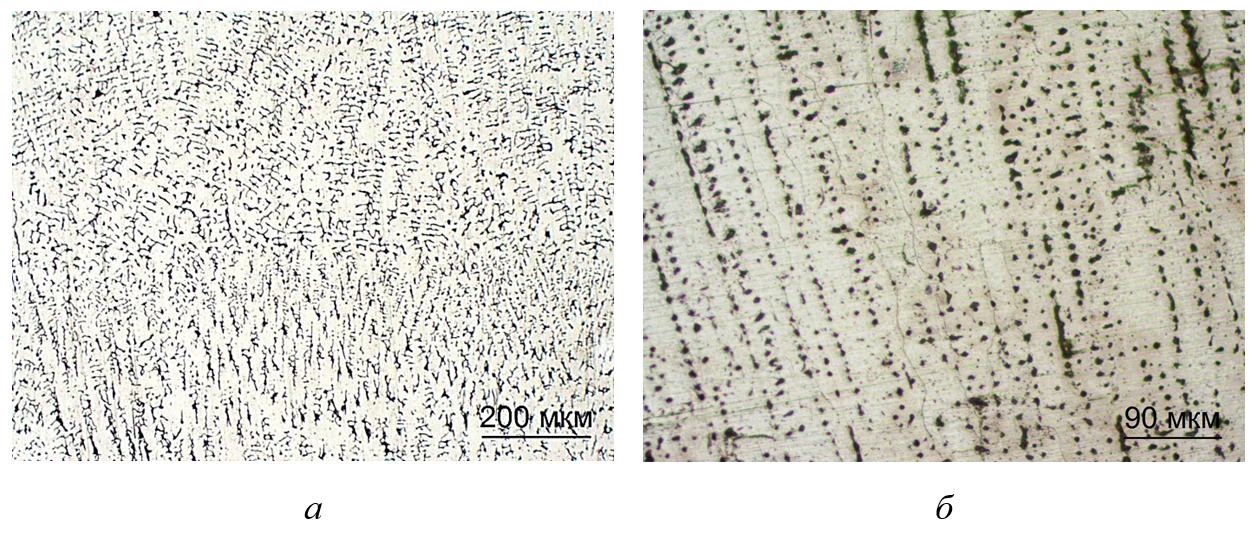 Структура образца после наплавки: а - х100; б - х200