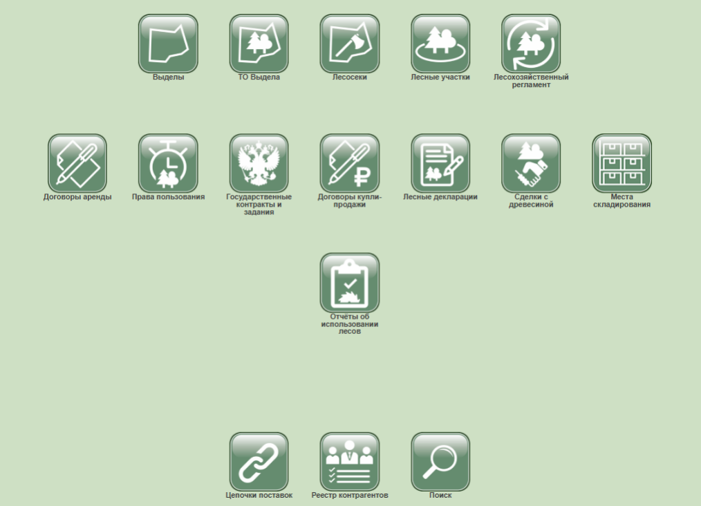 Интерфейс доступный органам государственной власти и зарегистрированным лесопользователям в системе ЛесЕГАИС