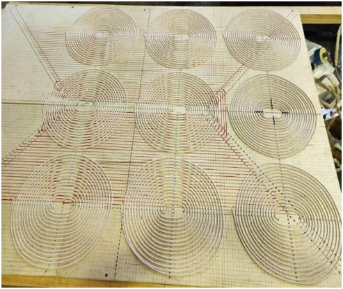 Макет плоского индуктора, состоящий из 9 концентрических индукторов 370мм х 330мм, 16 витков из одного провода ЛЭЛО 1075х0,071