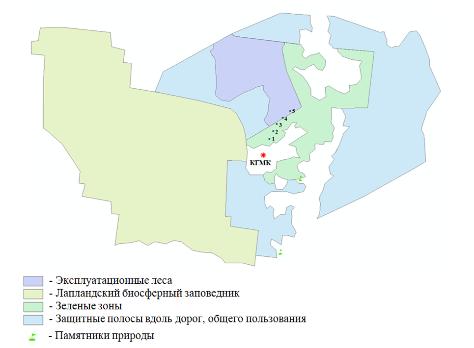 Карта-схема расположения лесов по целевому назначению в районе исследования