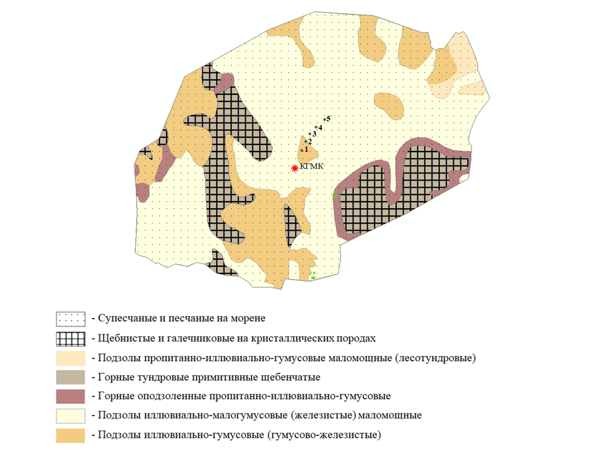 Почвенная карта-схема Мончегорского и Оленегорского районов 