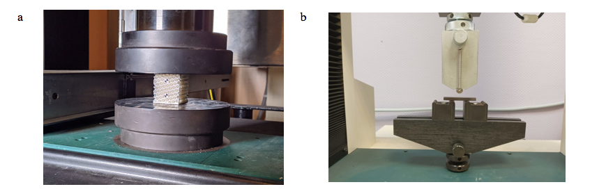 Testing equipment:a – for compression tests; b – for bending strength