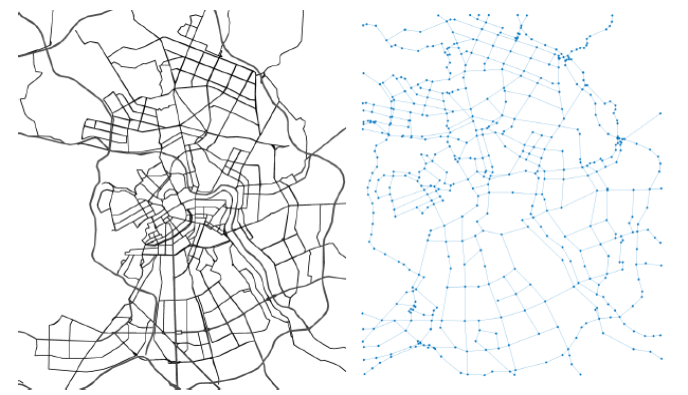 Карта реальных дорог Санкт-Петербурга и соответствующий ей граф