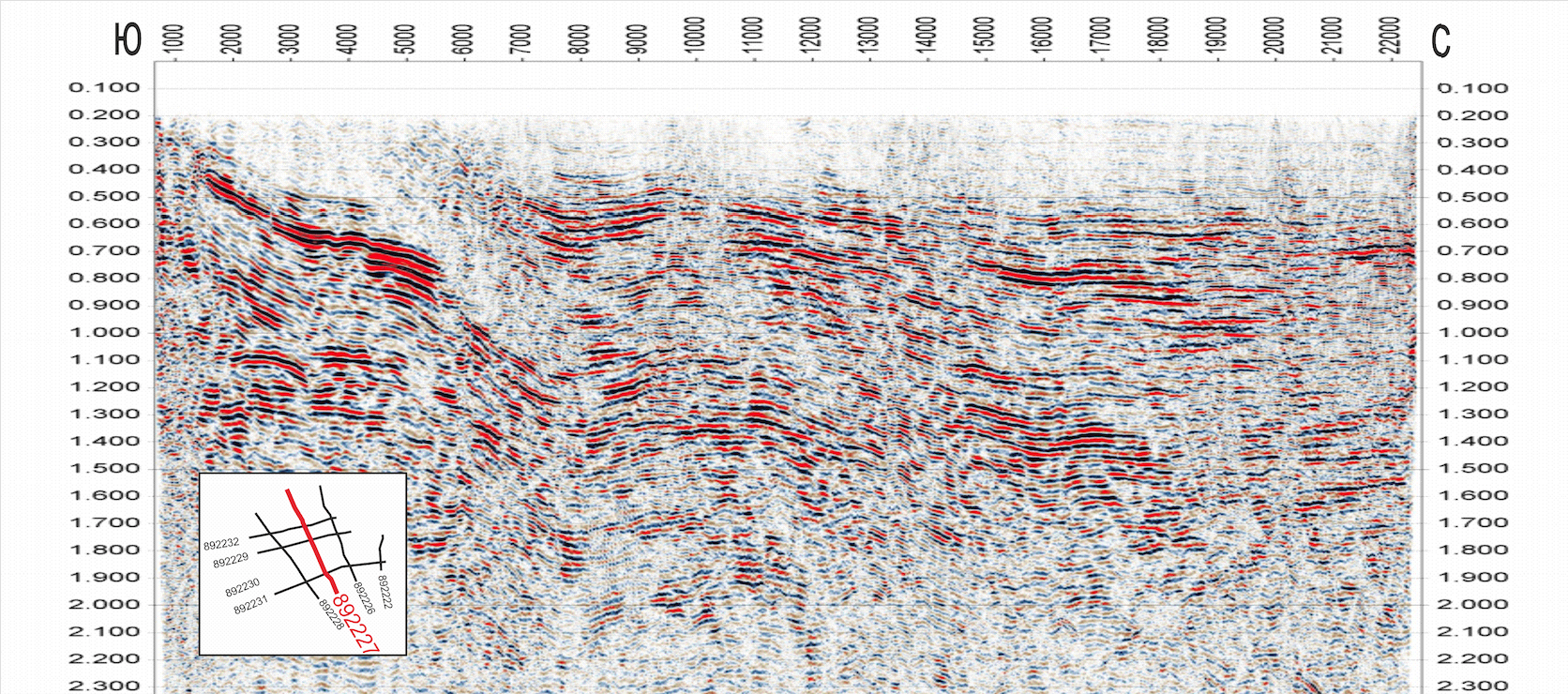 Seismic section of PR 892227 – Zyryanskaya cavity, JAGF