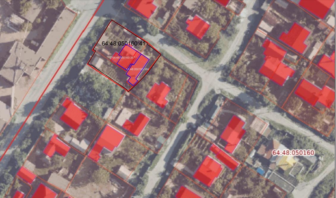 Обработанная съемка 64:48:050160 квартала в программе AutoCAD