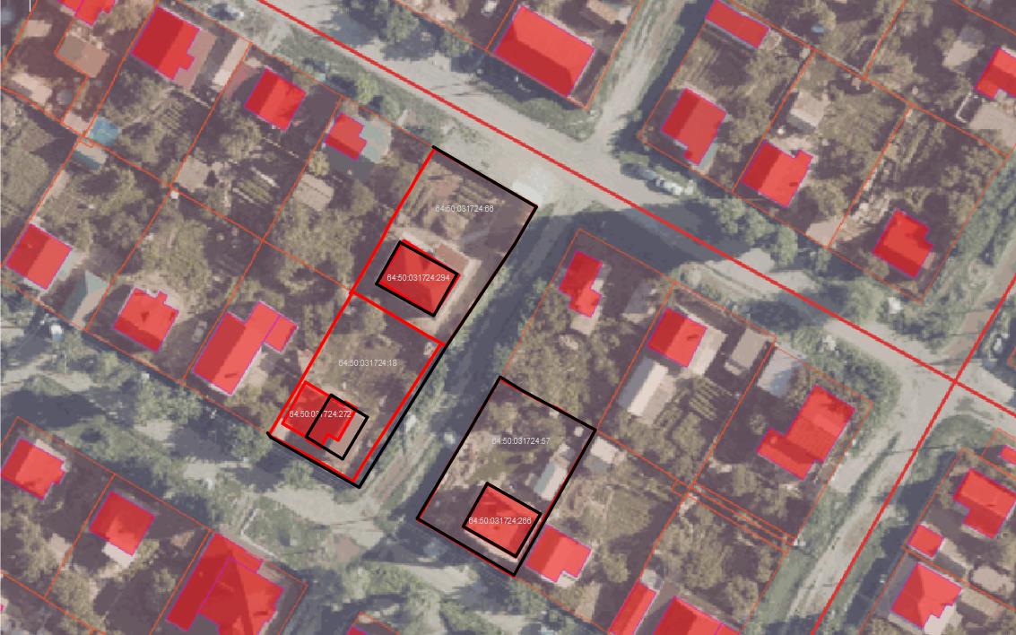 Обработанная съемка выбранных земельных участков 64:50:031724 квартала в программе AutoCAD