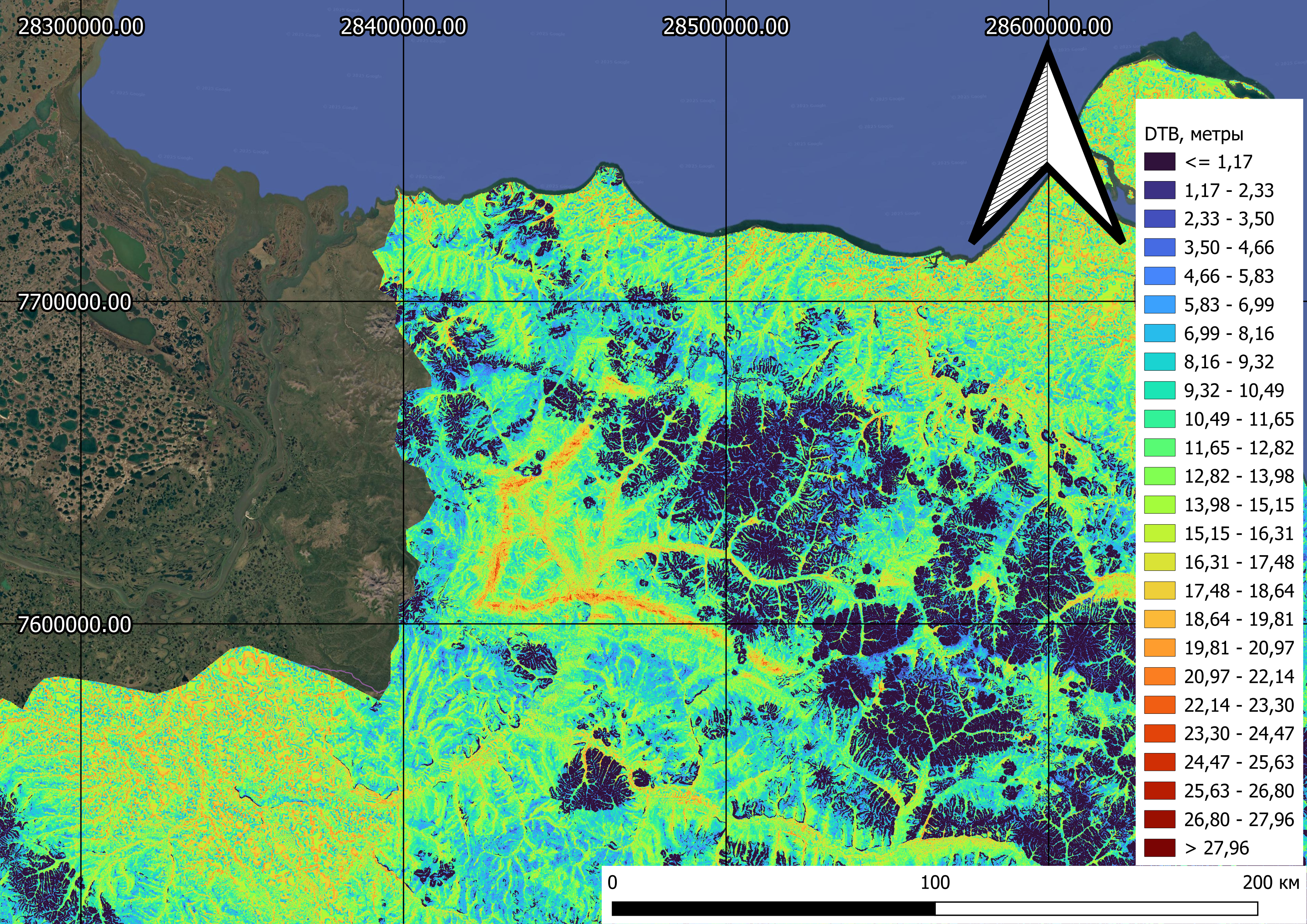 Карта глубины до коренной породы