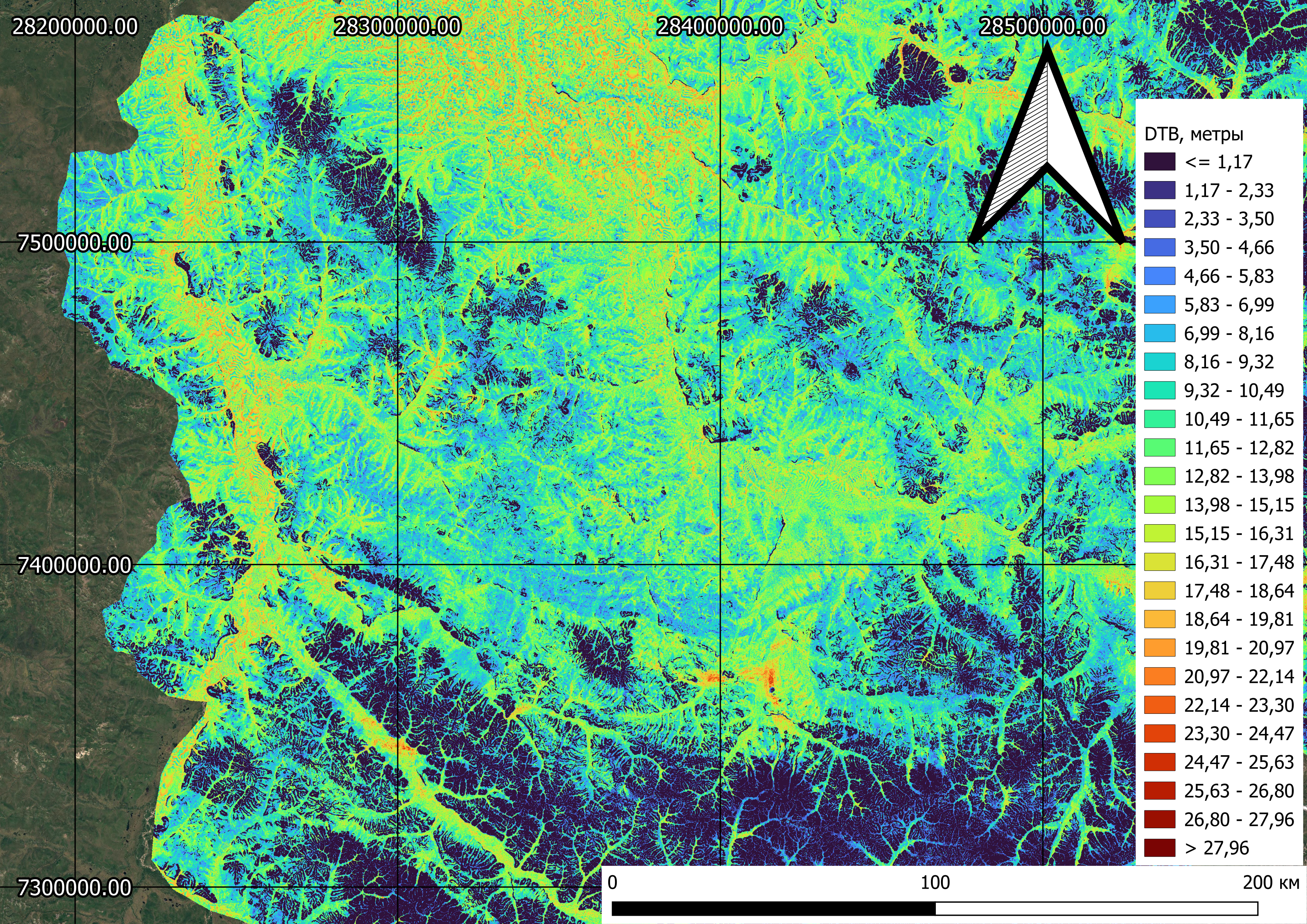 Карта глубины до коренной породы