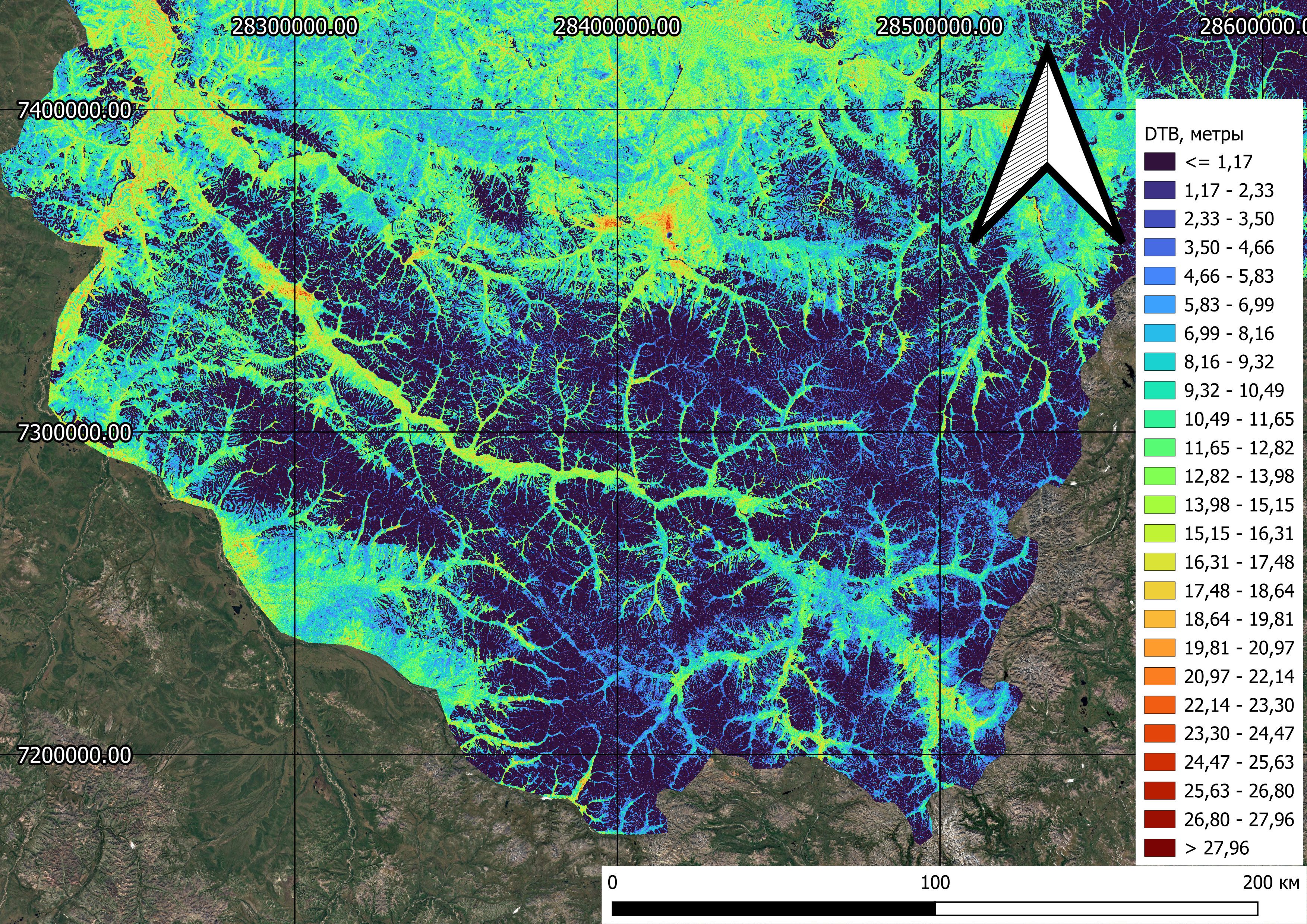 Карта глубины до коренной породы