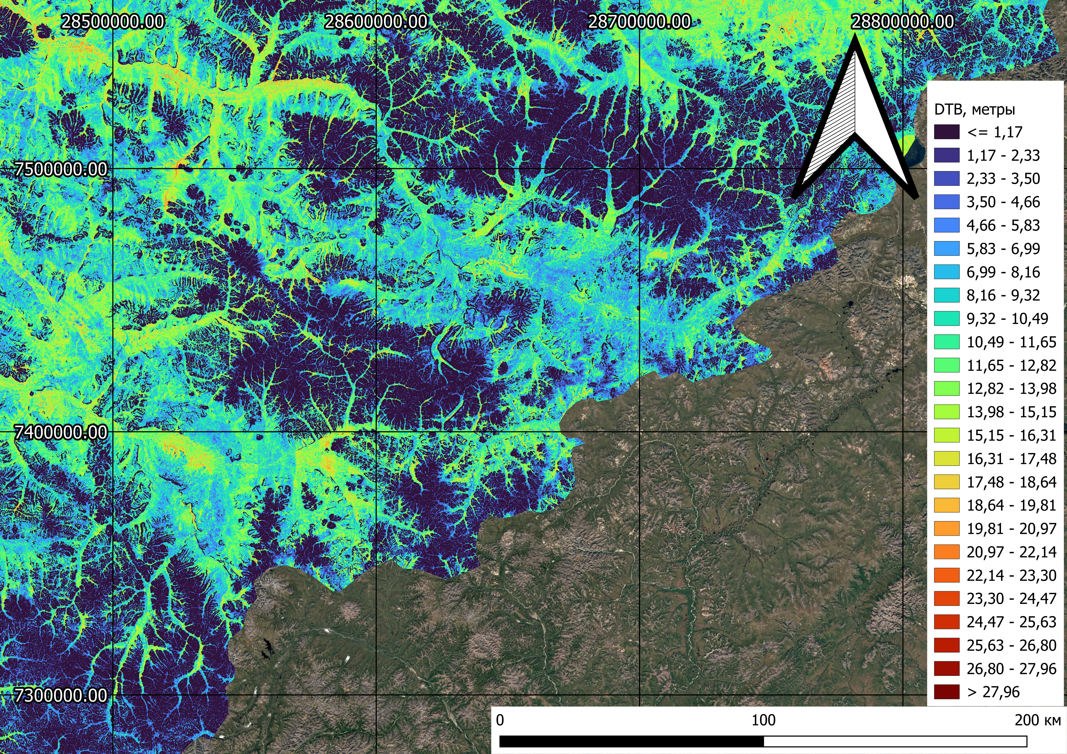 Карта глубины до коренной породы