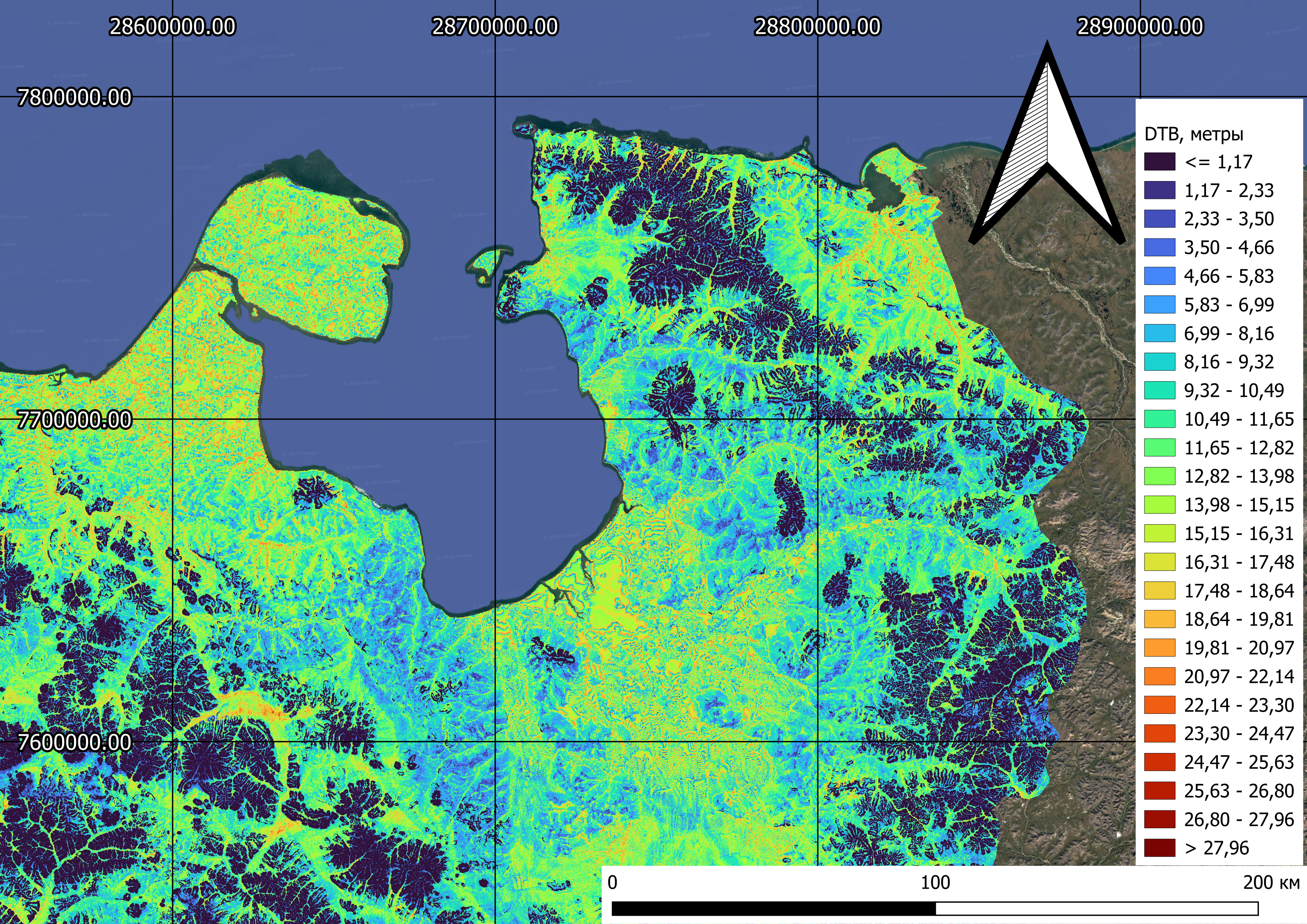 Карта глубины до коренной породы