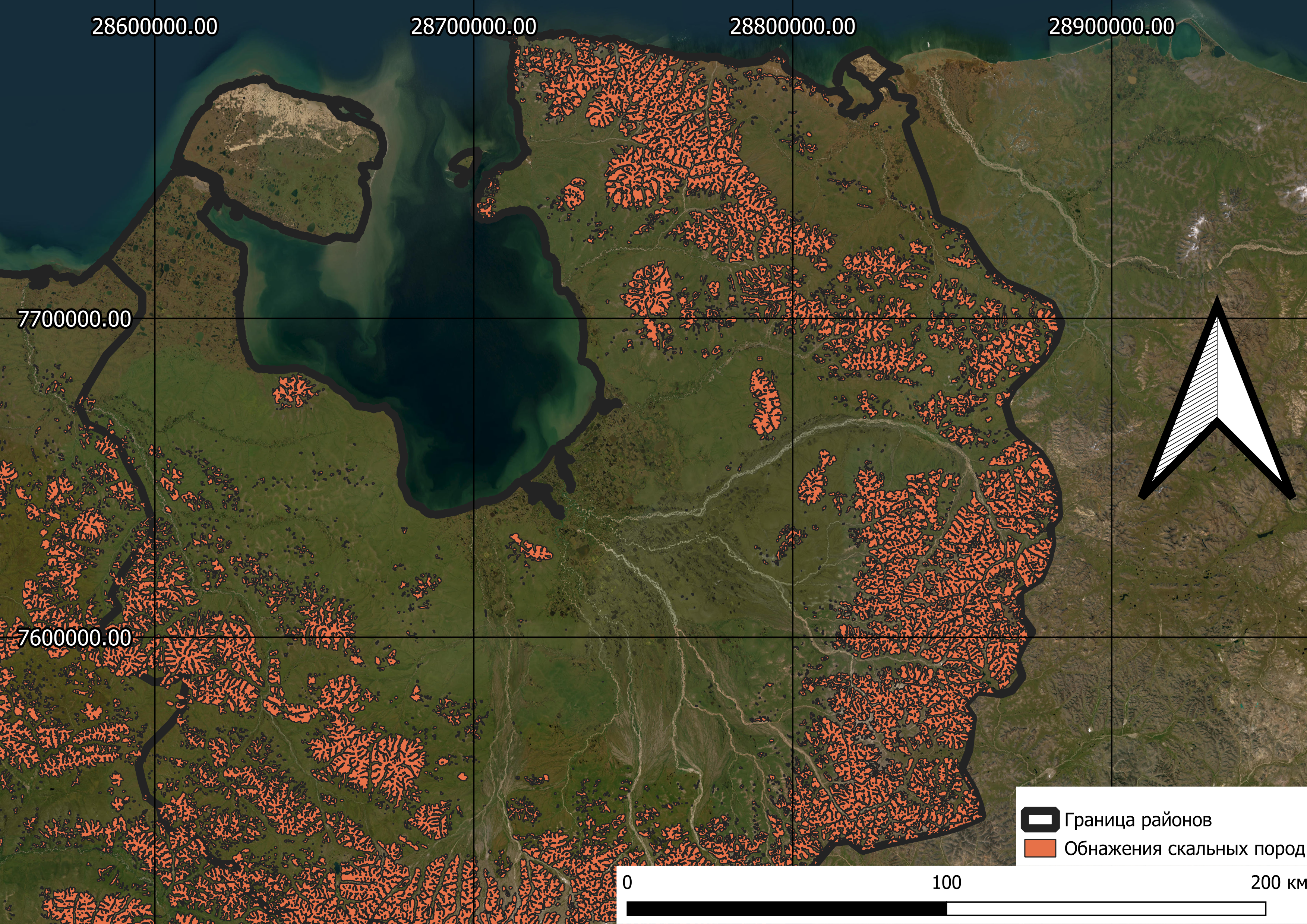 Фрагмент карты обнажений скальных пород в Чаунском районе