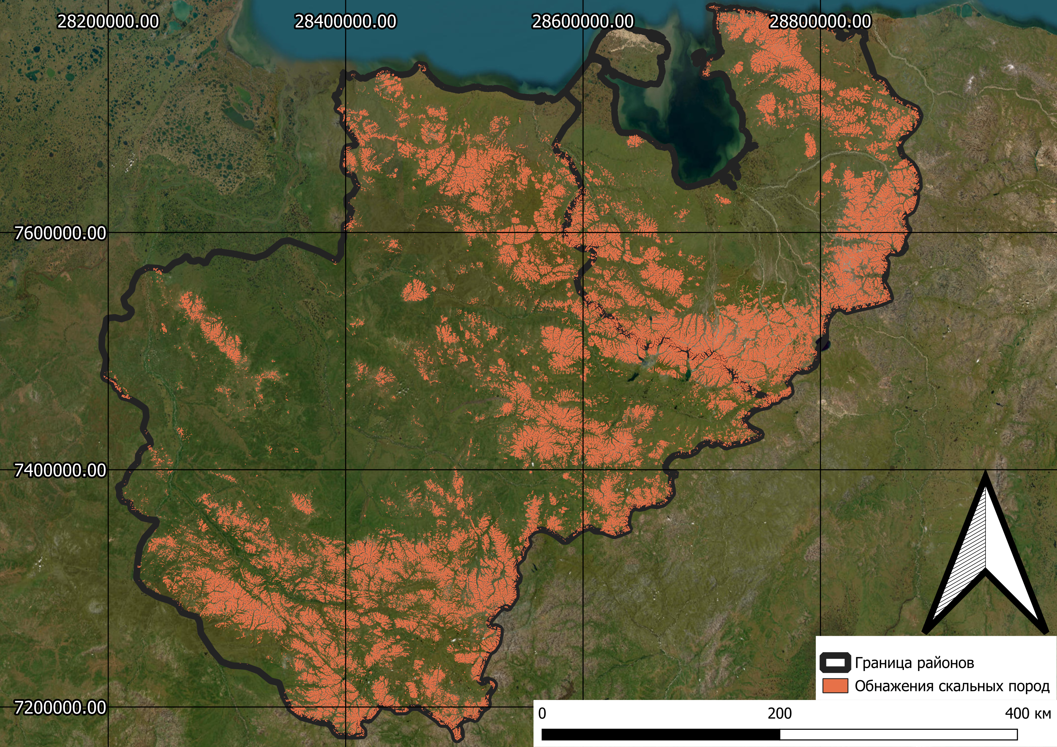 Карта обнажений скальных пород