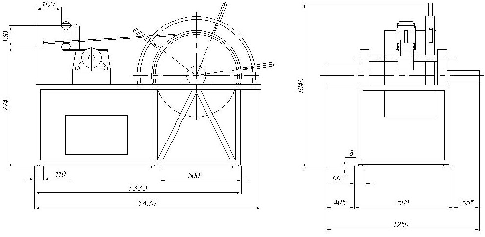 Габаритный чертёж лебедки морской электрической