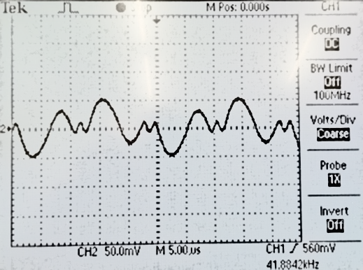 Осциллограммы тока через первичную обмотку высоковольтного трансформатора при C2= 0,078 мкФ и F = 41,9 кГц