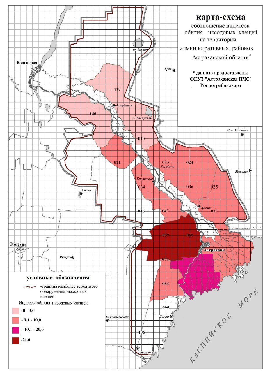 Индекс обилия клещей на территории Астраханской области