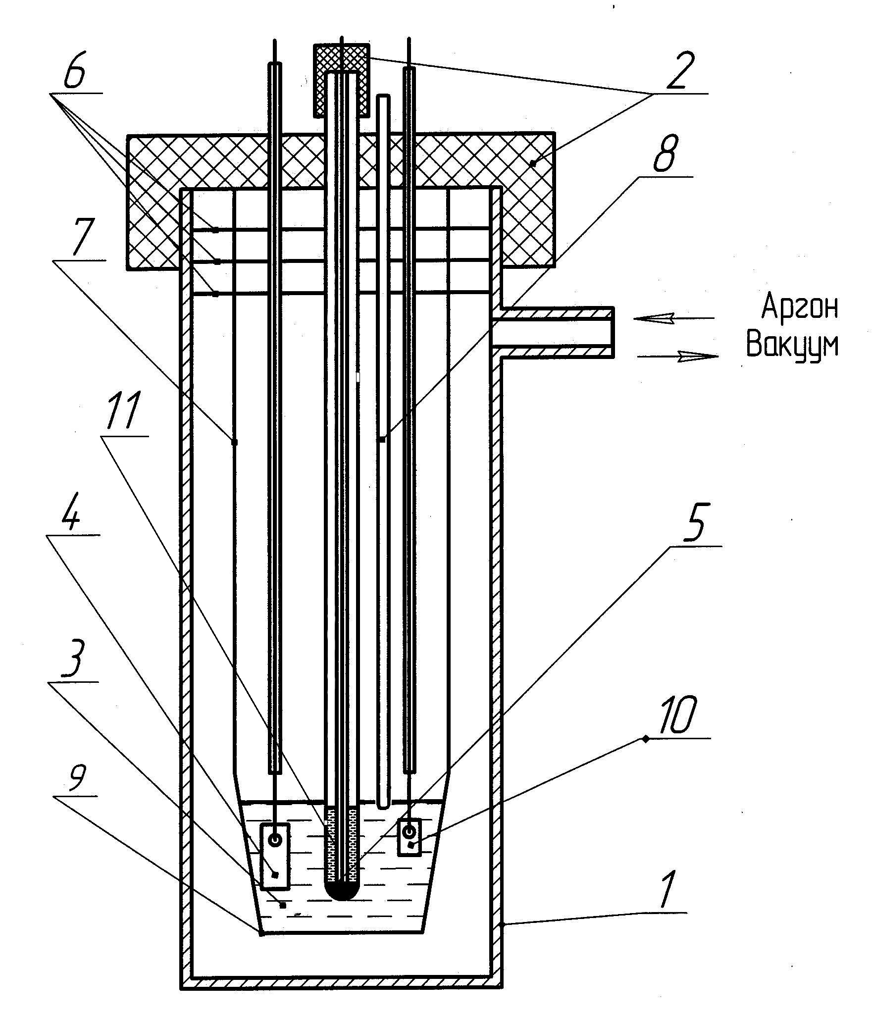 Электрохимическая ячейка для измерения равновесных потенциалов алюминия в расплавленной смеси хлоридов алюминия и натрия в зависимости от температуры и концентрации
