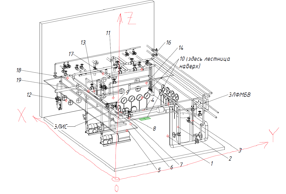 Система координат 3D модели радиационно-опасного помещения