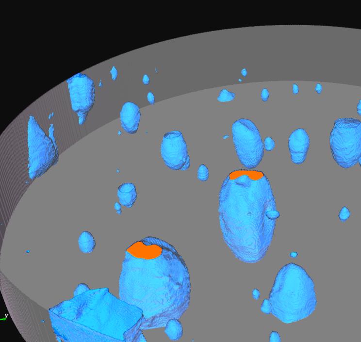 Визуализация пор и минимального сечения сквозных пор