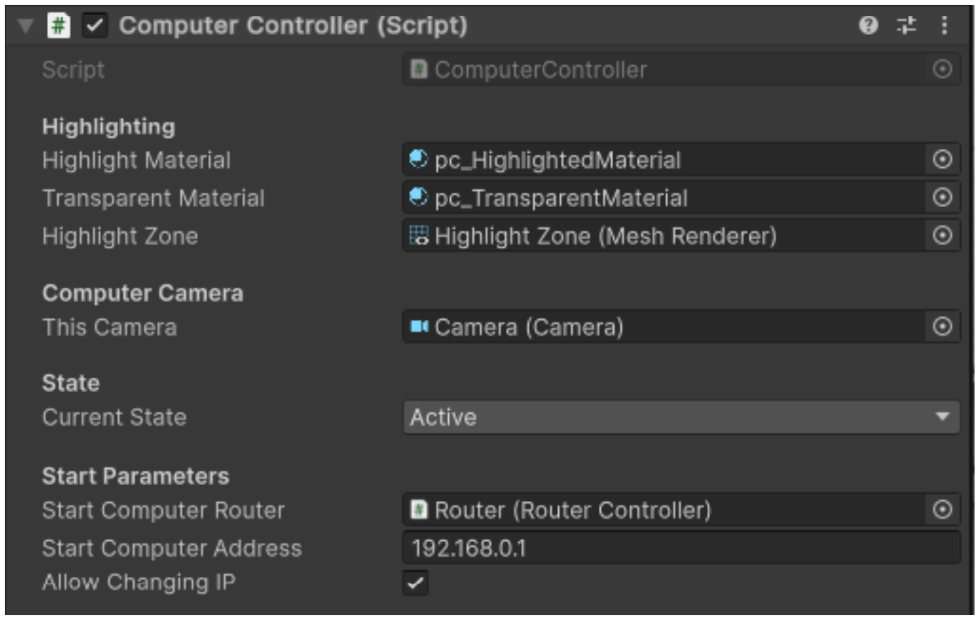 Пример настройки компонента ComputerController