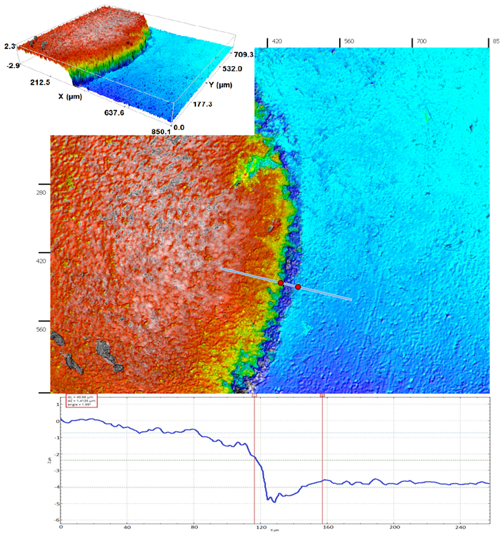Профилометрические изображения поверхности среза после полировки