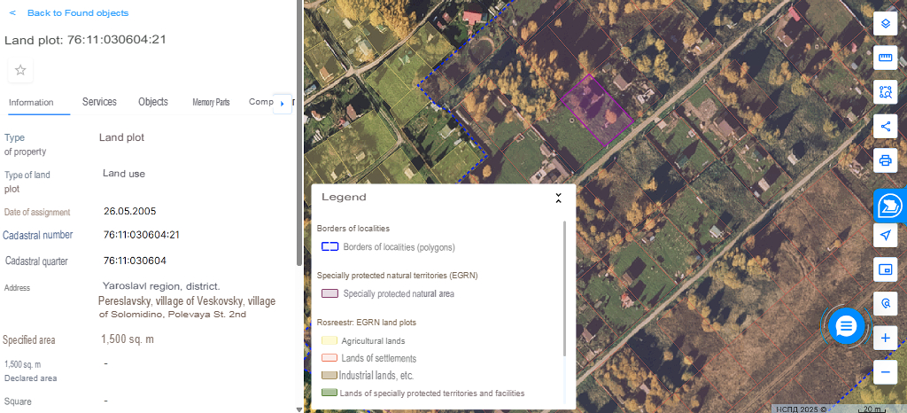 Land plot diagram 76:11:030604:21, obtained from a geoinformation portal that does not require approval of the type of activity map scale 1:2000 