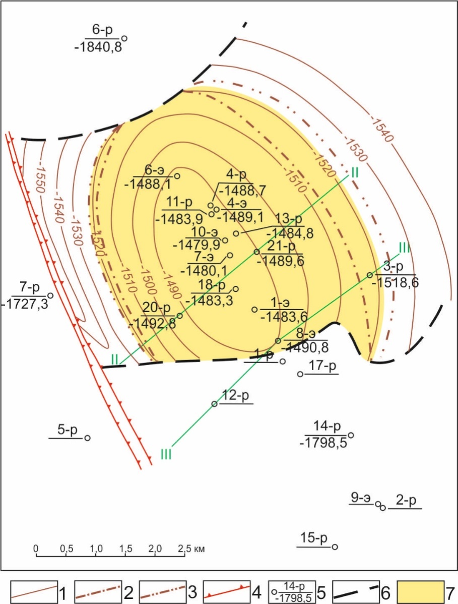 Структурная карта кровли коллекторов пласта I-Б Усть-Вилюйского ГМ