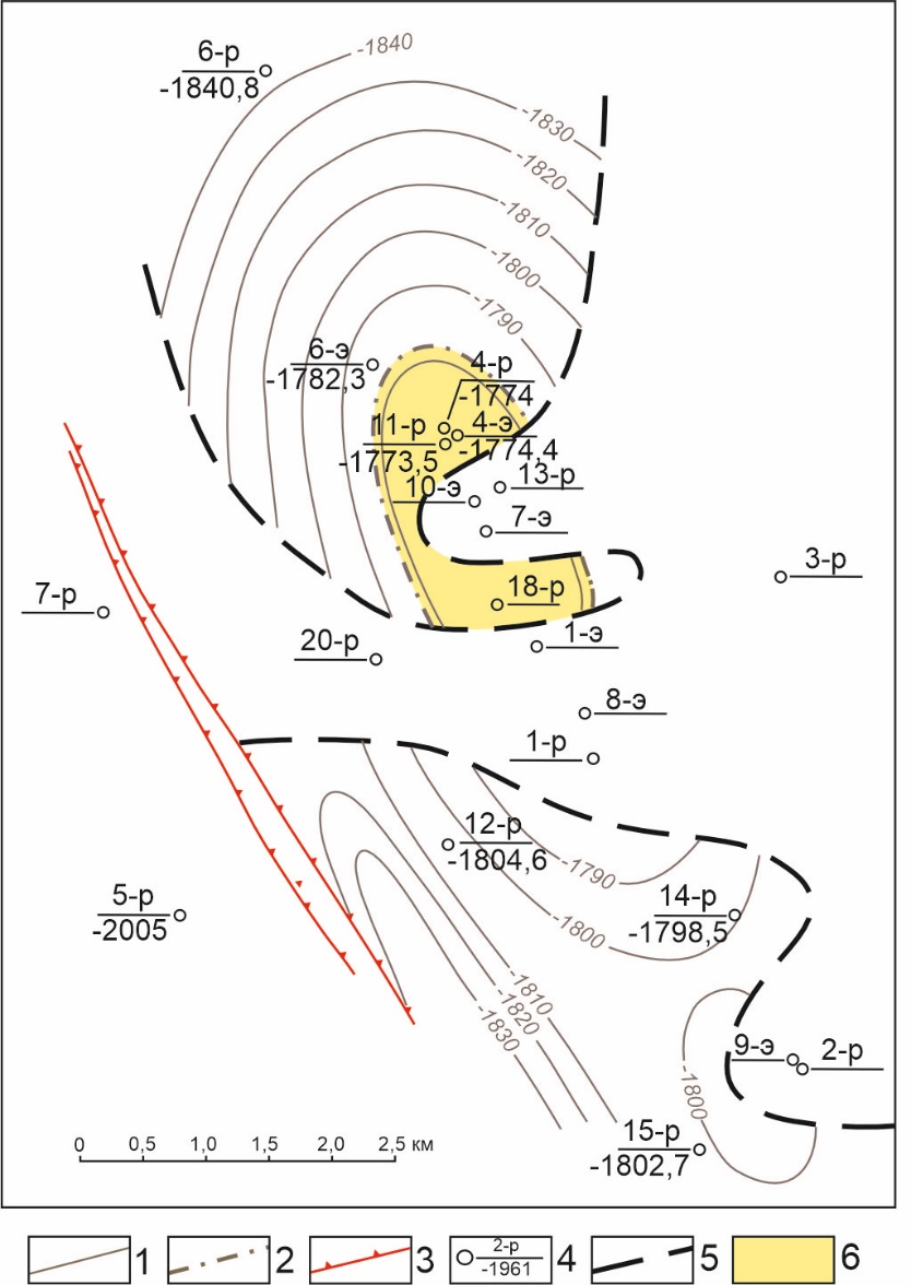 Структурная карта кровли коллекторов пласта II-В Усть-Вилюйского ГМ 