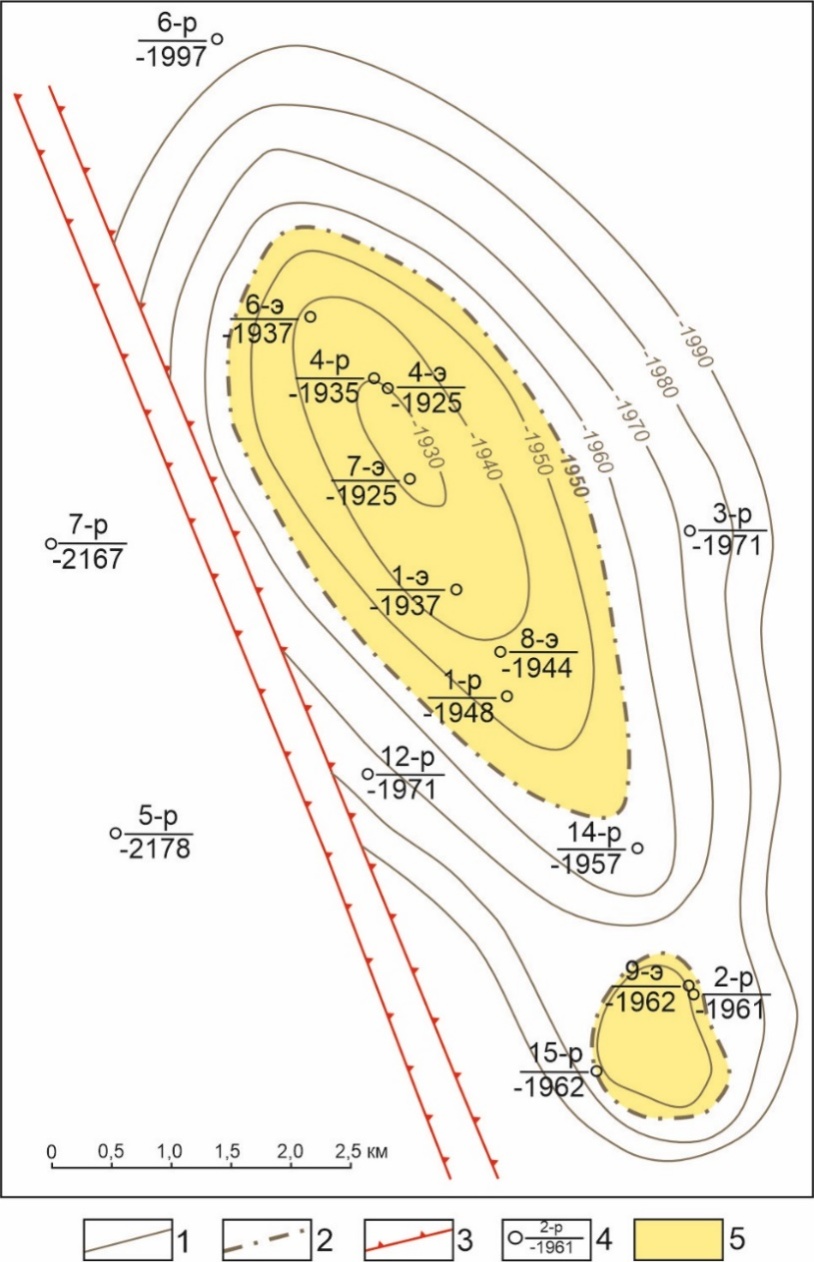 Структурная карта кровли коллекторов пласта III-A Усть-Вилюйского ГМ 