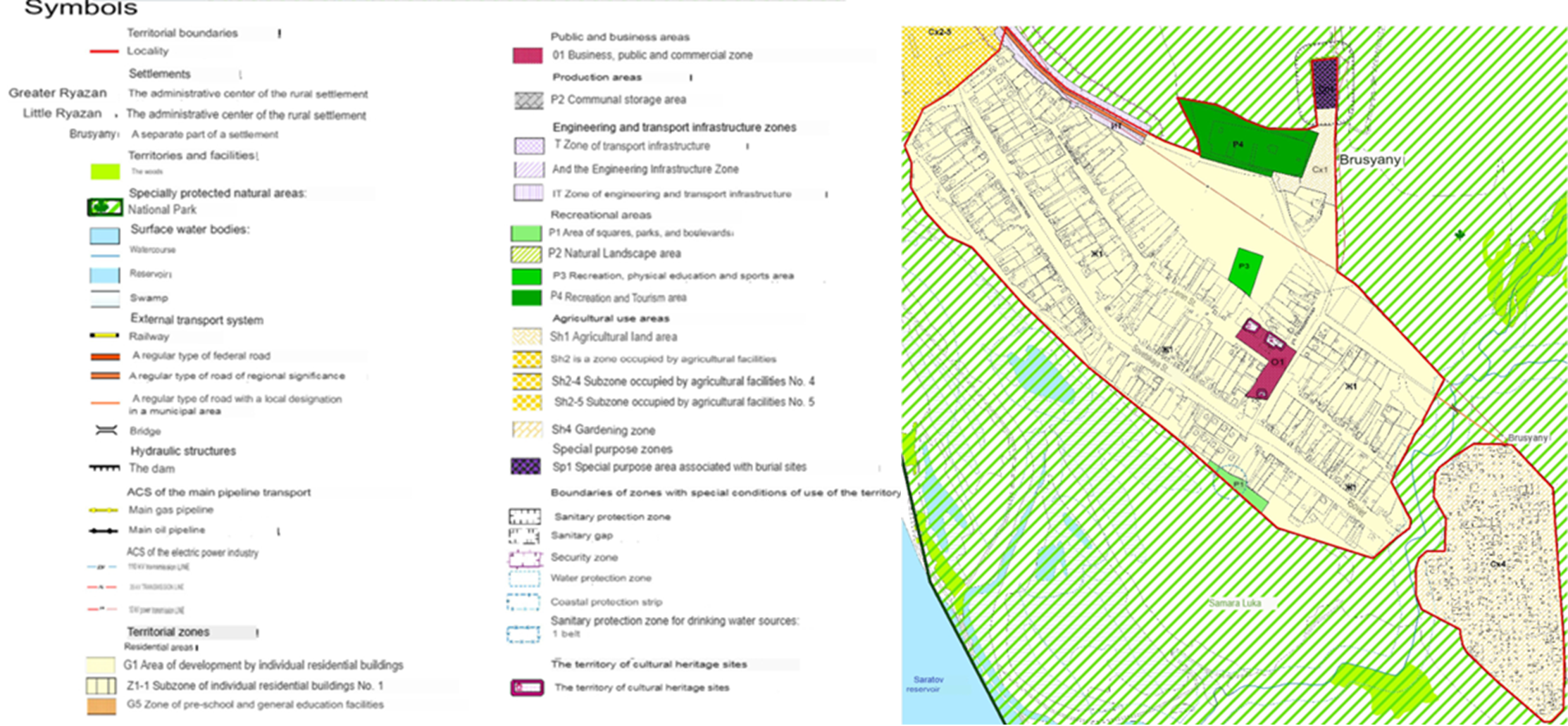 The map of the urban zoning of the village of Brusyany is presented within the framework of the current rules of land use and development, map scale 1:5000