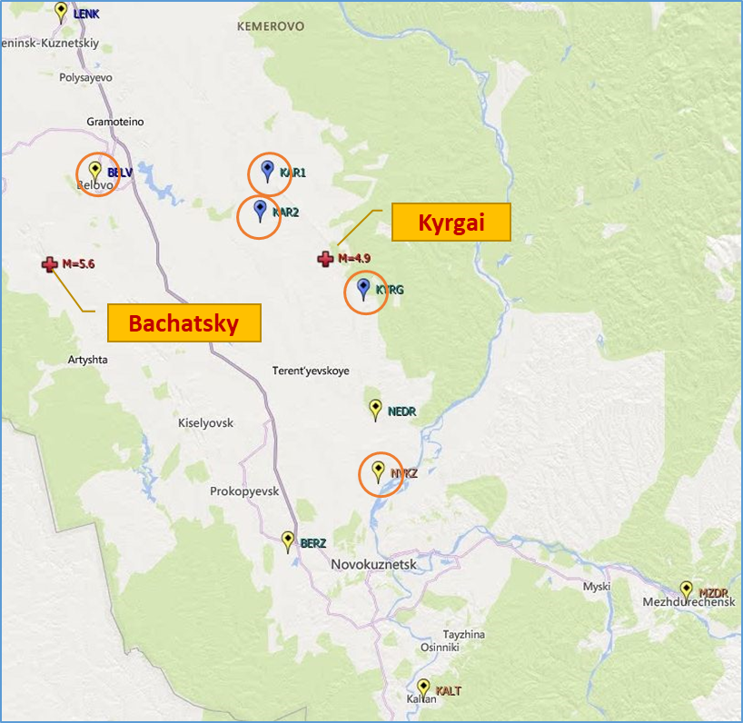Layout of observation points for constructing time series of movements
