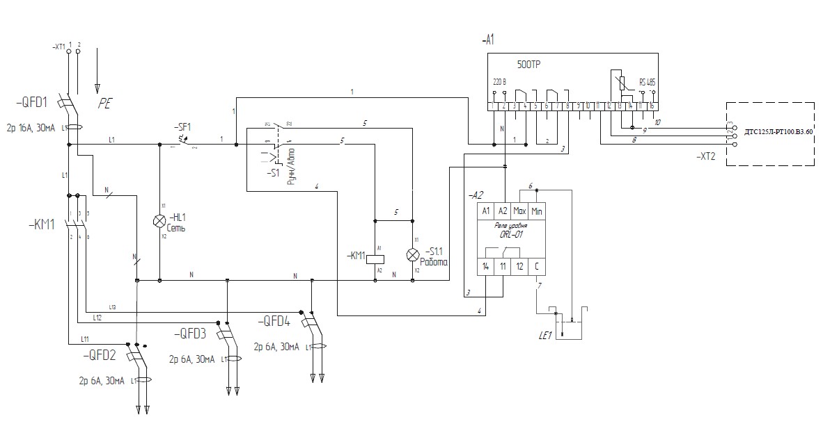 Принципиальная электрическая схема управления поилкой