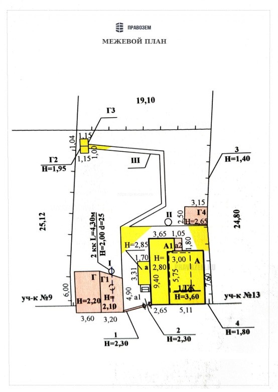 Подробный кадастровый план земельного участка с указанием границ собственности, строений и размеров