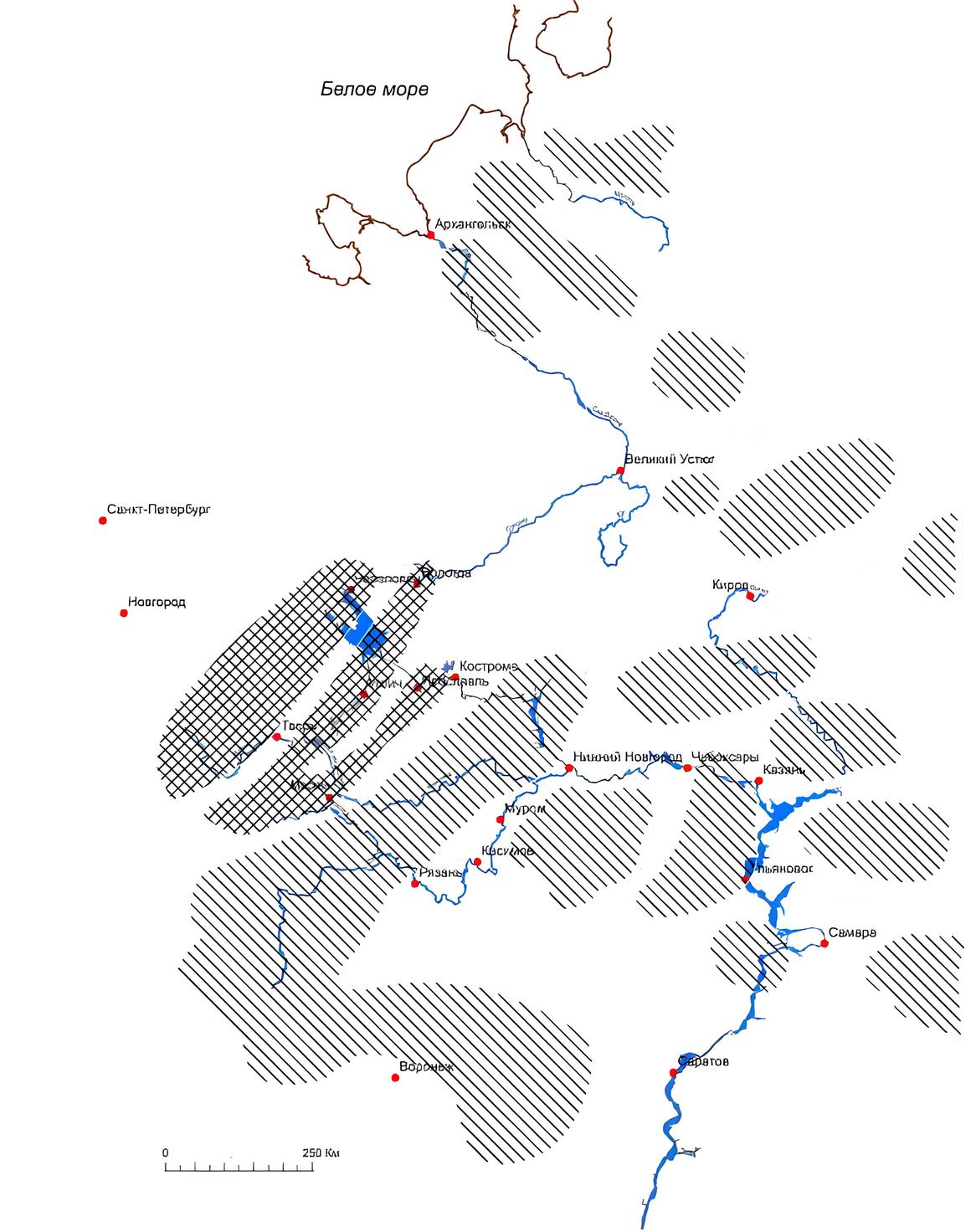 Распространение пород трапповых формаций в пределах Московского осадочного бассейна