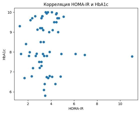 Отсутствие выраженной корреляции между HOMA-IR и HbA1c, отражающее различие патогенетической направленности показателей