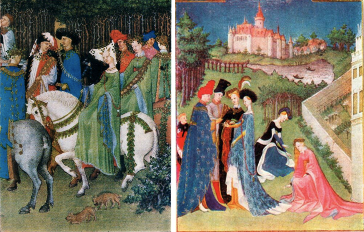 Деталь миниатюры братьев Лимбургов «Апрель» и «Май»