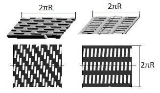 Варианты винтового и прямолинейного расположения ребер на развертке поверхности вала