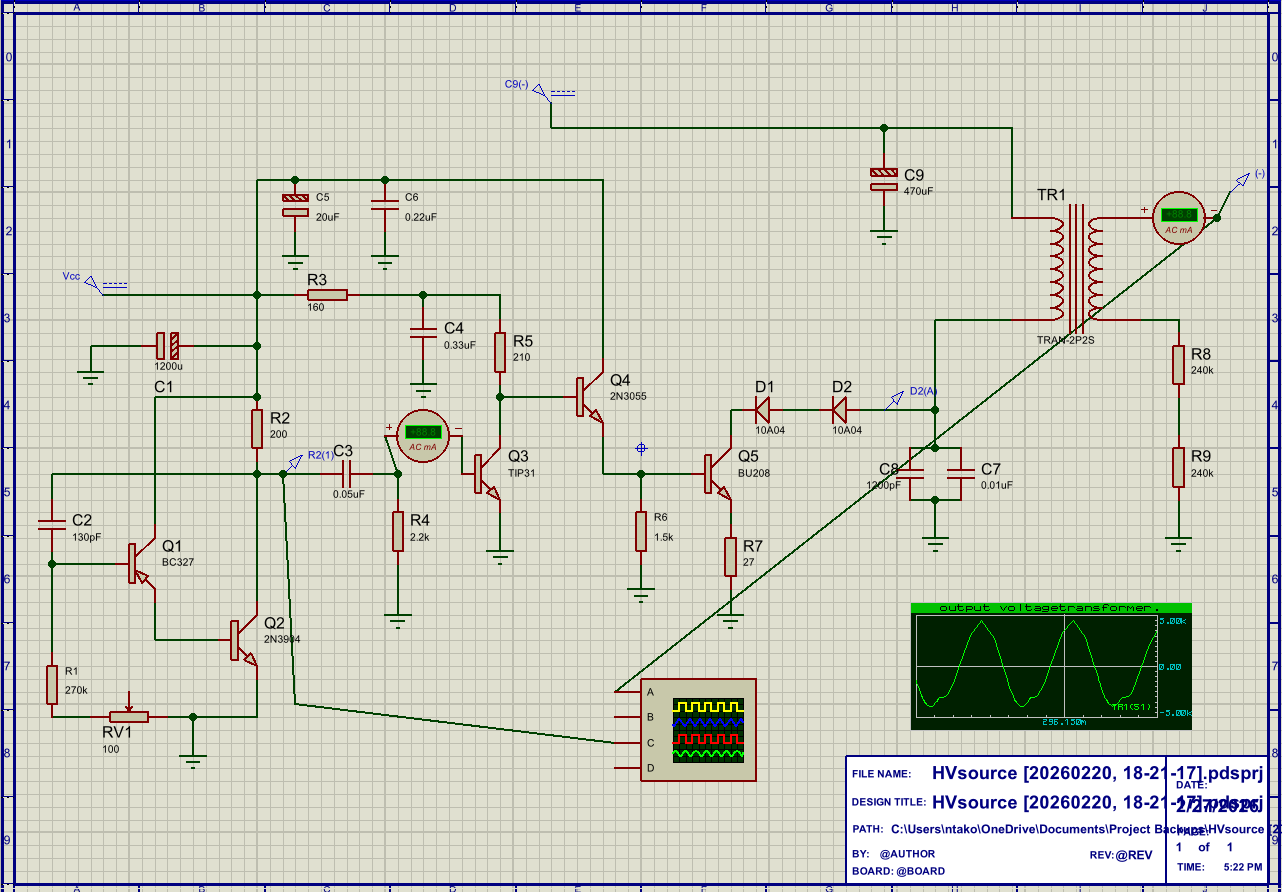 Electrical circuit developed in Proteus 9.0