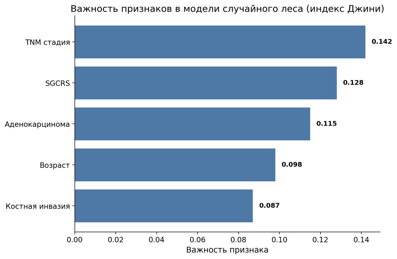 Важность признаков в модели случайного леса (индекс Джини)