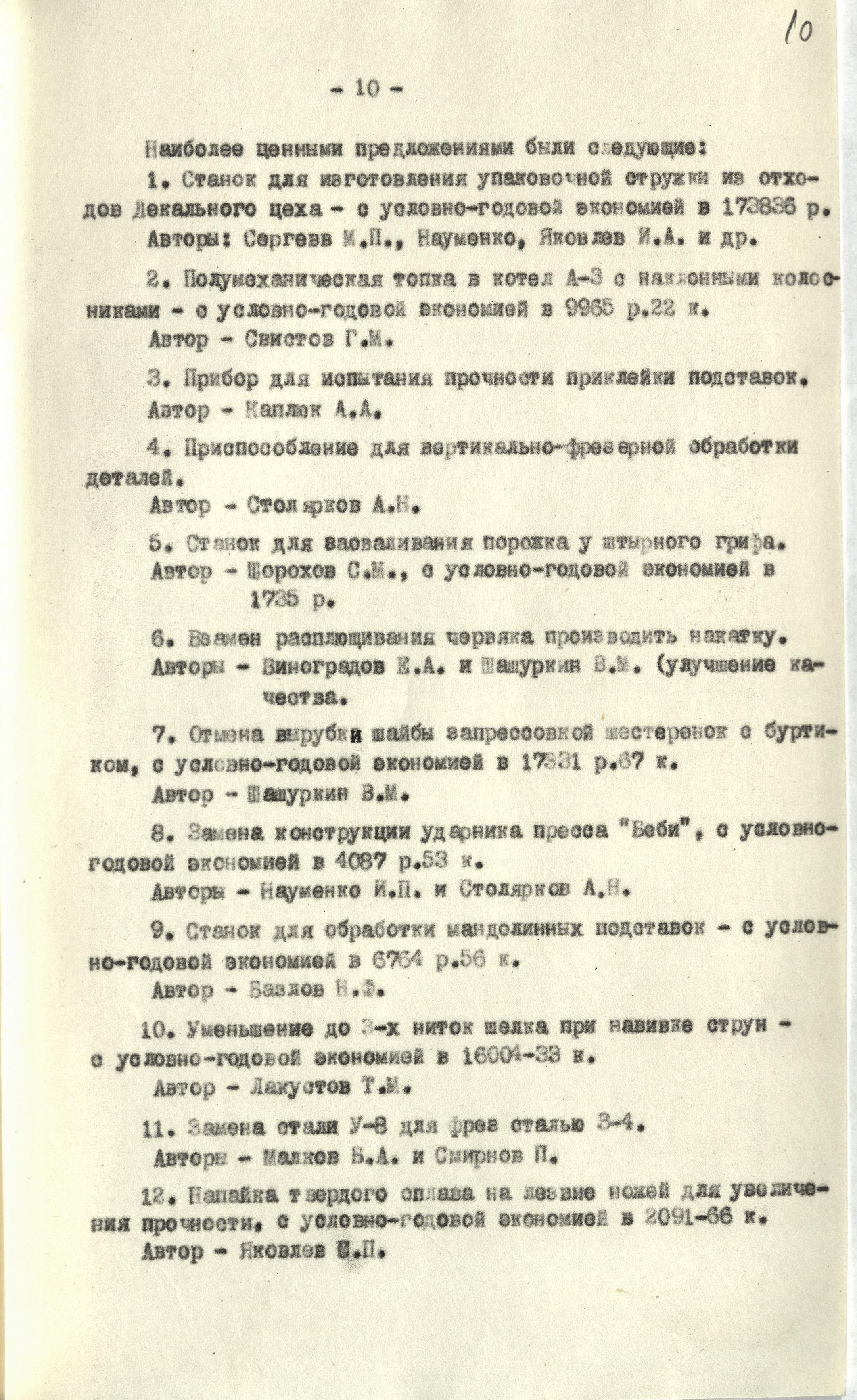 Отчет об основной деятельности фабрики музыкальных инструментов им. А.В. Луначарского за 1955 год